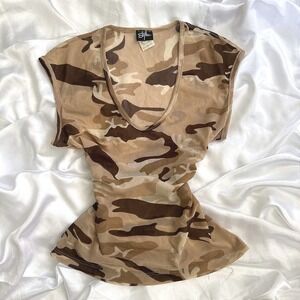 Styles Sheer Mesh Camo Top Womens Medium Desert Camouflage Scoop Neck Sleeveless
